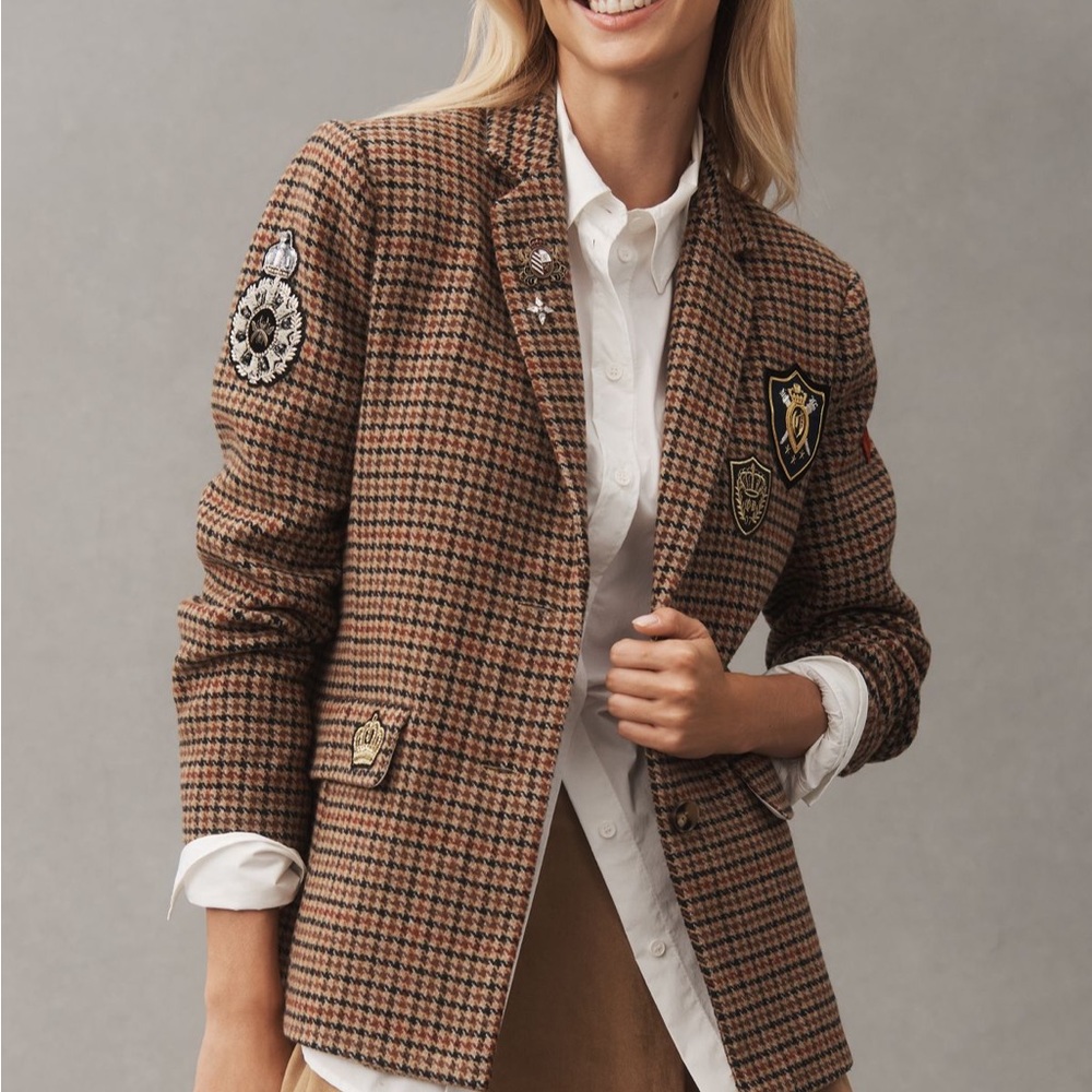 Anthropologie Brown Houndstooth Blazer